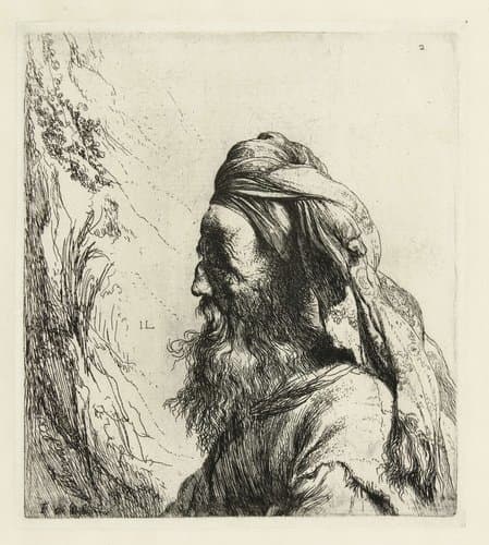 Borstbeeld van een oosterling met baard en tulband by Jan Lievens