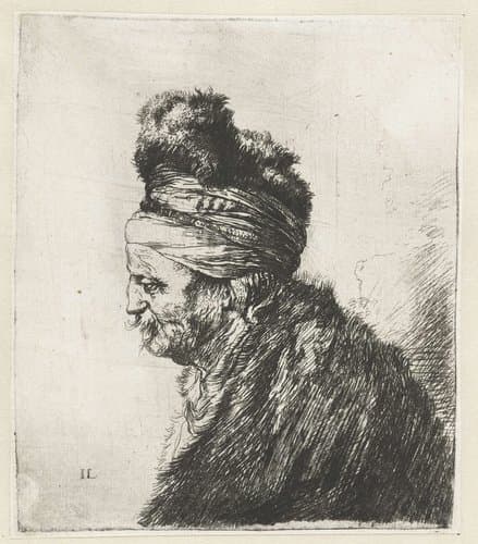 Borstbeeld van een man met tulband by Jan Lievens