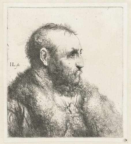 Borstbeeld van een oude man met bontjas by Jan Lievens