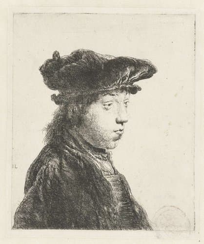 Borstbeeld van een jonge man met fluwelen baret by Jan Lievens