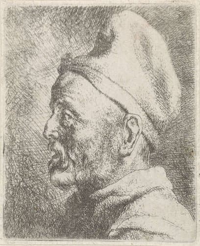 Hoofd van een oude man met hoge muts by Jan Lievens