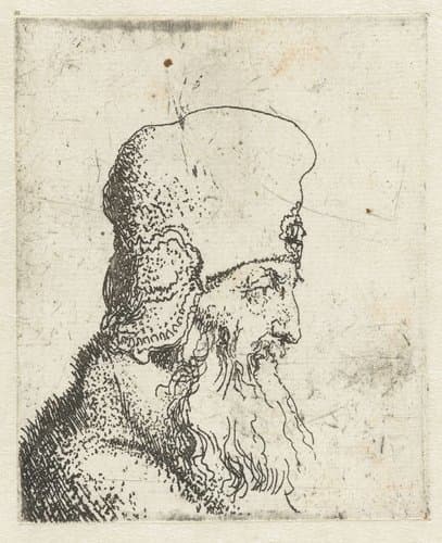 Hoofd van een oude man met baard en een hoge muts by Jan Lievens