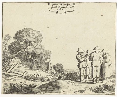 Landschap met drie boeren en een boerin by Pieter de Molijn