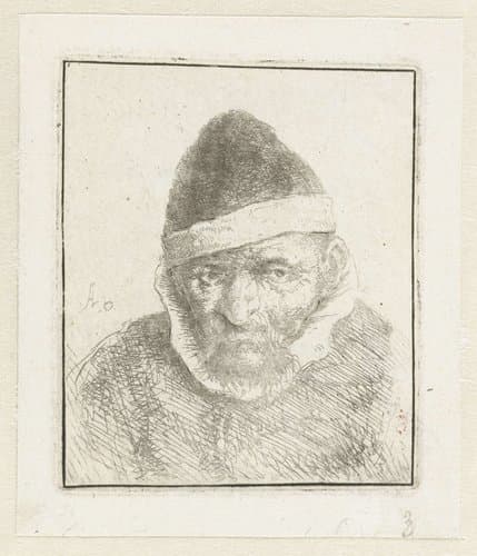 Buste van een oude boer met een puntmuts by Adriaen van Ostade