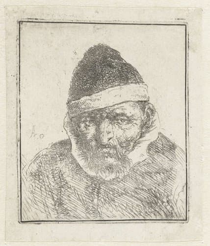 Buste van een oude boer met een puntmuts by Adriaen van Ostade