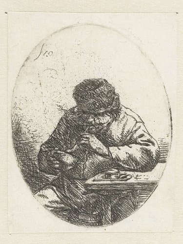De roker, die zijn pijp aansteekt by Adriaen van Ostade