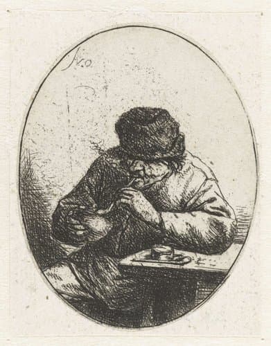Man steekt zijn pijp aan by Adriaen van Ostade