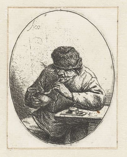 De roker, die zijn pijp aansteekt by Adriaen van Ostade