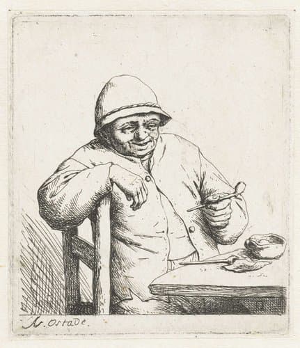 Rokende boer met de arm over een stoelleuning by Adriaen van Ostade