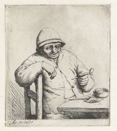 Rokende boer met de arm over een stoelleuning by Adriaen van Ostade