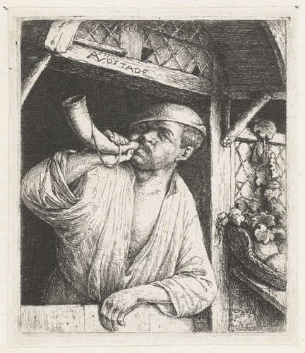 Bakker blaast op een hoorn by Adriaen van Ostade