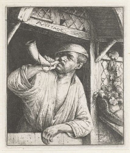 Bakker blaast op een hoorn by Adriaen van Ostade