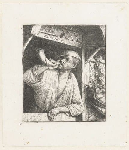 Bakker blaast op een hoorn by Adriaen van Ostade