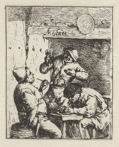 Twee rokers en drinker in herberg by Adriaen van Ostade