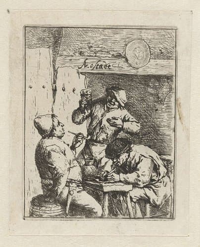 Twee rokers en drinker in herberg by Adriaen van Ostade