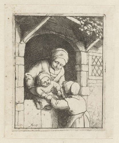 Moeder met twee kinderen by Adriaen van Ostade