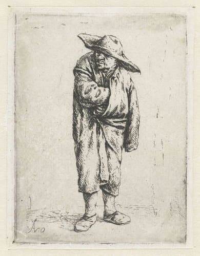 Staande boer met hand en arm in zijn mantel by Adriaen van Ostade