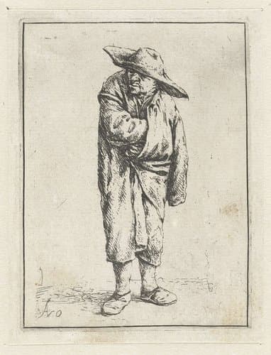 Staande boer met hand en arm in zijn mantel by Adriaen van Ostade