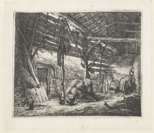 Interieur van een hooischuur by Adriaen van Ostade