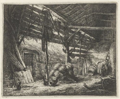 Interieur van een hooischuur by Adriaen van Ostade