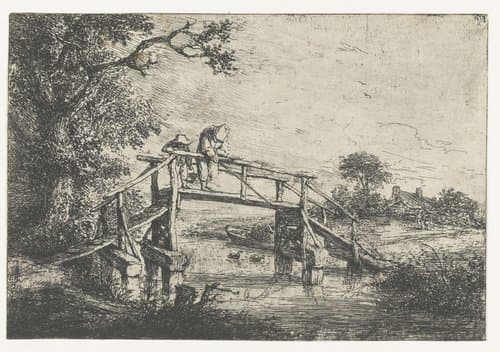 Twee vissers op een brug by Adriaen van Ostade