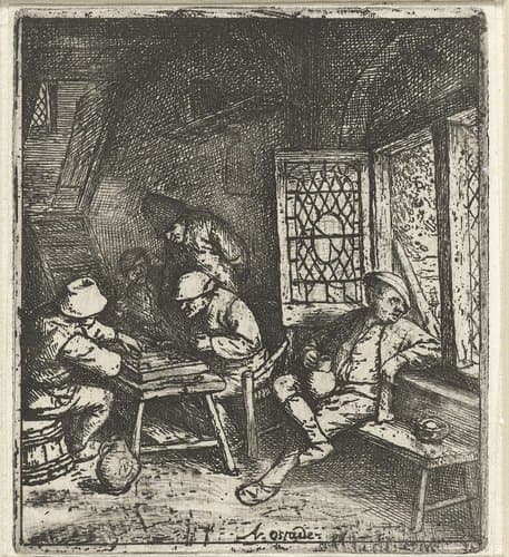 Trictrac spelers in een herberg by Adriaen van Ostade
