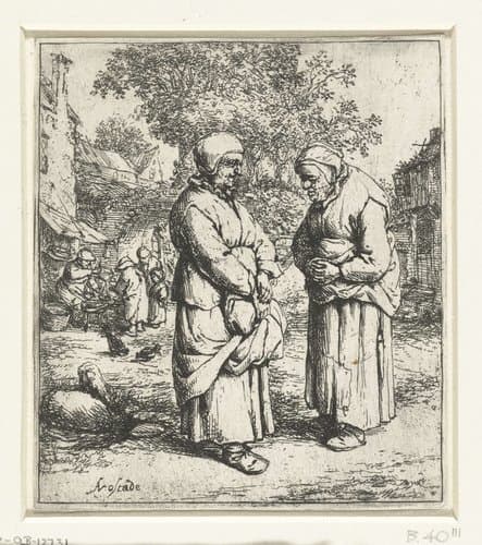 Twee oude vrouwen in gesprek by Adriaen van Ostade