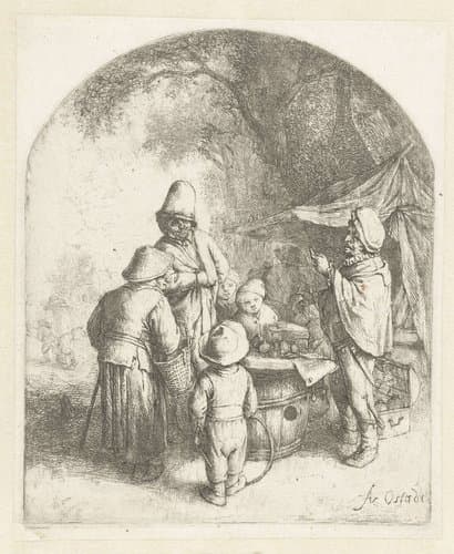 Kwakzalver verkoopt zijn waren by Adriaen van Ostade