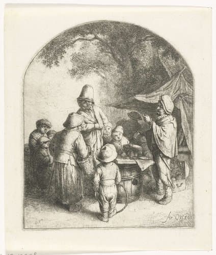 Kwakzalver verkoopt zijn waren by Adriaen van Ostade