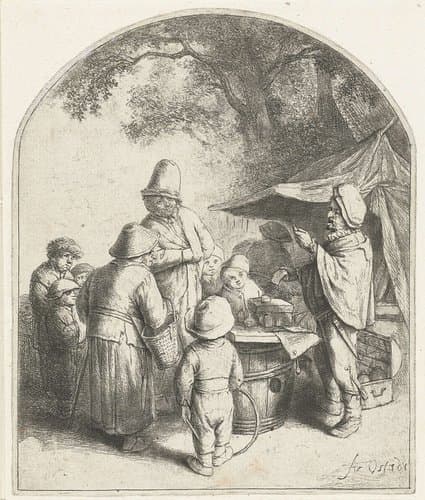 Kwakzalver verkoopt zijn waren by Adriaen van Ostade