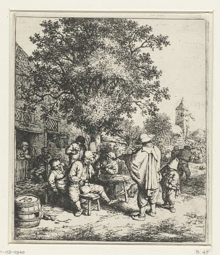 Vioolspeler en een jonge lierdraaier by Adriaen van Ostade