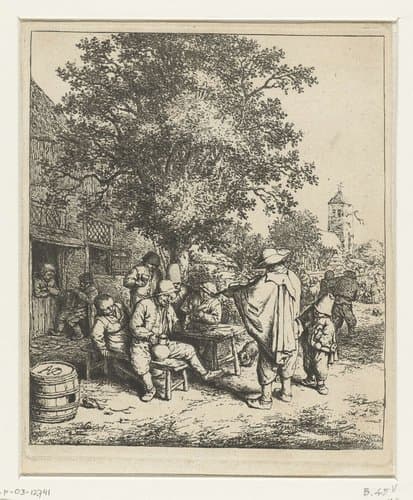 Vioolspeler en een jonge lierdraaier by Adriaen van Ostade