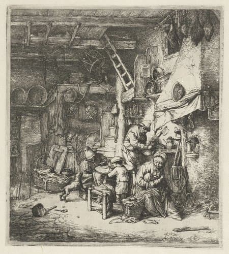 Boerengezin in interieur by Adriaen van Ostade