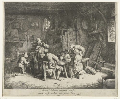 Boeren aan een maaltijd in een herberg by Adriaen van Ostade