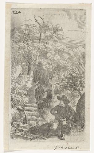 Drie mannen in een tuin by Samuel van Hoogstraten
