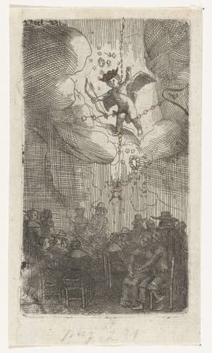 Zittende paren onder Cupido in de wolken by Samuel van Hoogstraten