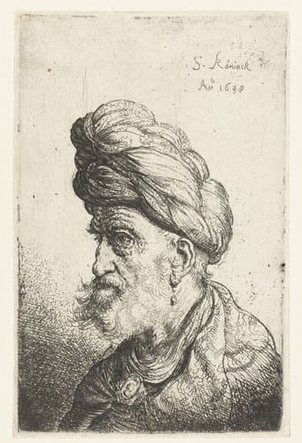 Buste van een man met tulband by Salomon Koninck