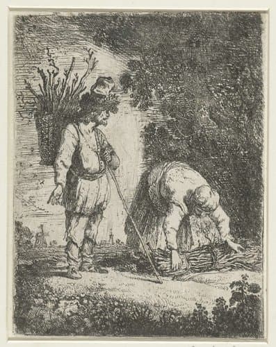 Man en een vrouw sprokkelen hout by anonymous