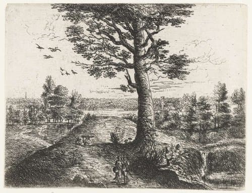 Landschap met een wandelend paar