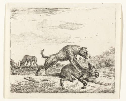 Vechtende honden by Adriaen van de Velde
