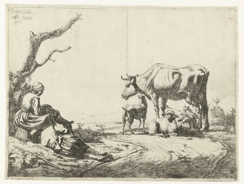 Herder en herderin met vee by Adriaen van de Velde