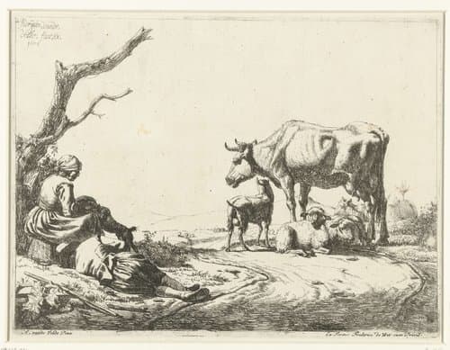 Herder en herderin met vee by Adriaen van de Velde