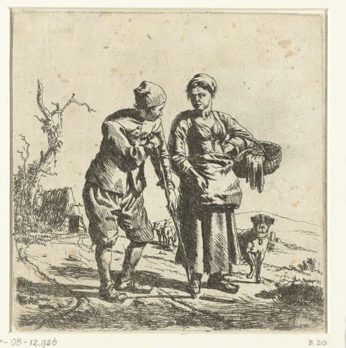 Boer en boerin in gesprek by Adriaen van de Velde