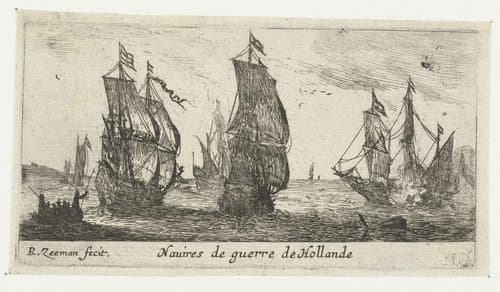 Drie Nederlandse oorlogsschepen by Reinier Nooms