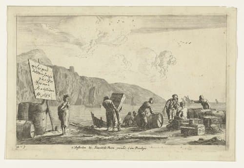 Zeelieden op een kade by Reinier Nooms