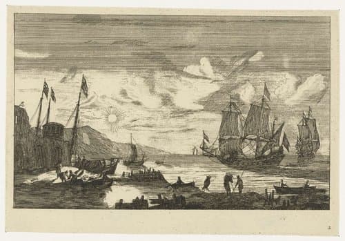 Haven met twee grote zeilschepen by anonymous