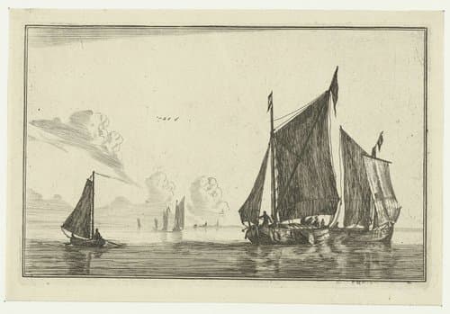 Drie zeilschepen in kalm water by Reinier Nooms