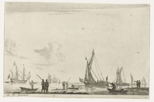Binnenwater met verschillende zeilschepen by Reinier Nooms