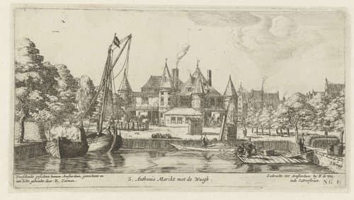 Sint Antoniesmarkt met de Waag by Reinier Nooms