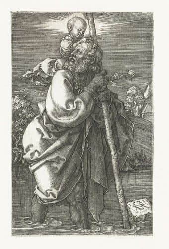De Heilige Christoffel draagt het Christuskind by Albrecht Dürer
